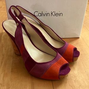 Calvin Klein suede slingback cork purple orange 9 Gracie